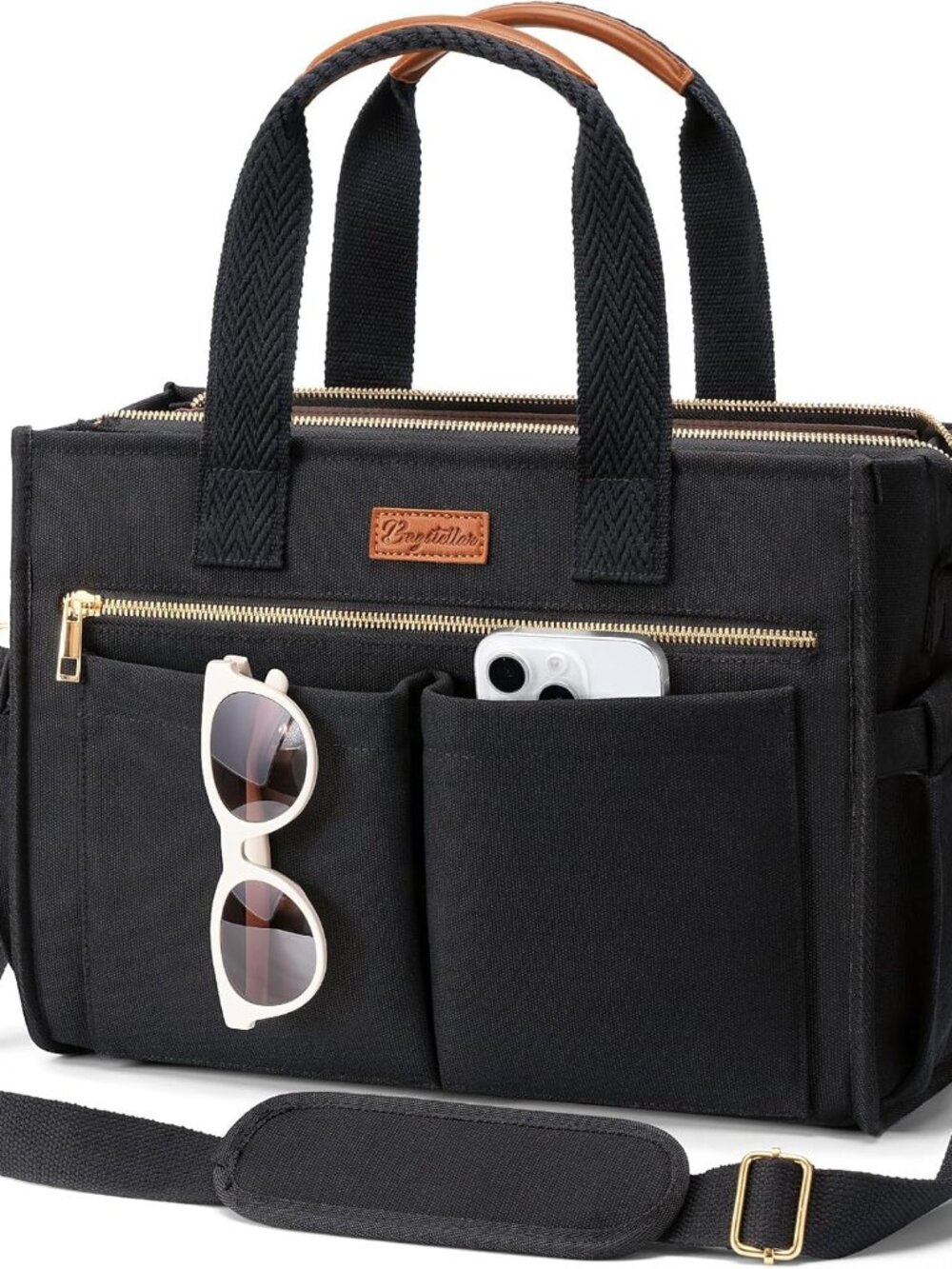 Canvas Tote Bag for Women, 15-Pockets Work Laptop Tote Purse Large Crossbody Nur